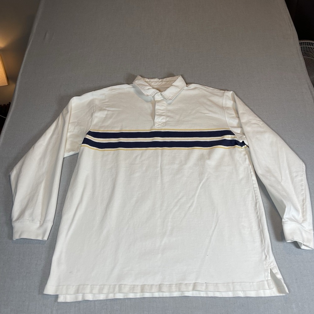 Vintage LL Bean Rugby Shirt Mens XL Striped Heavy Cotton 90s Made‎ in USA